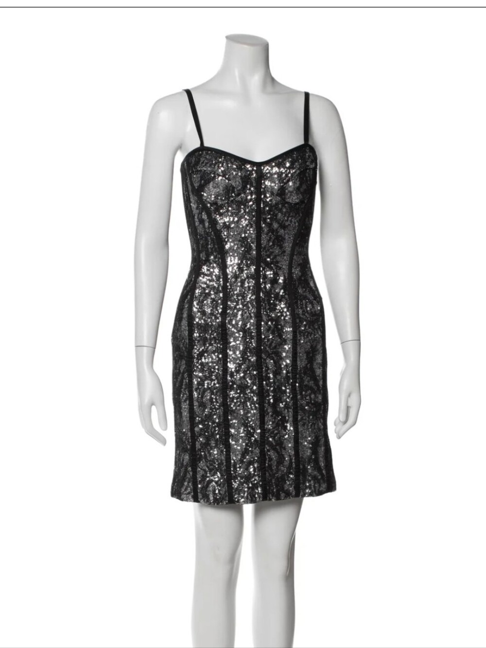 Peter Soronen Black Lace Silver Sequin Mini Dress Size 8